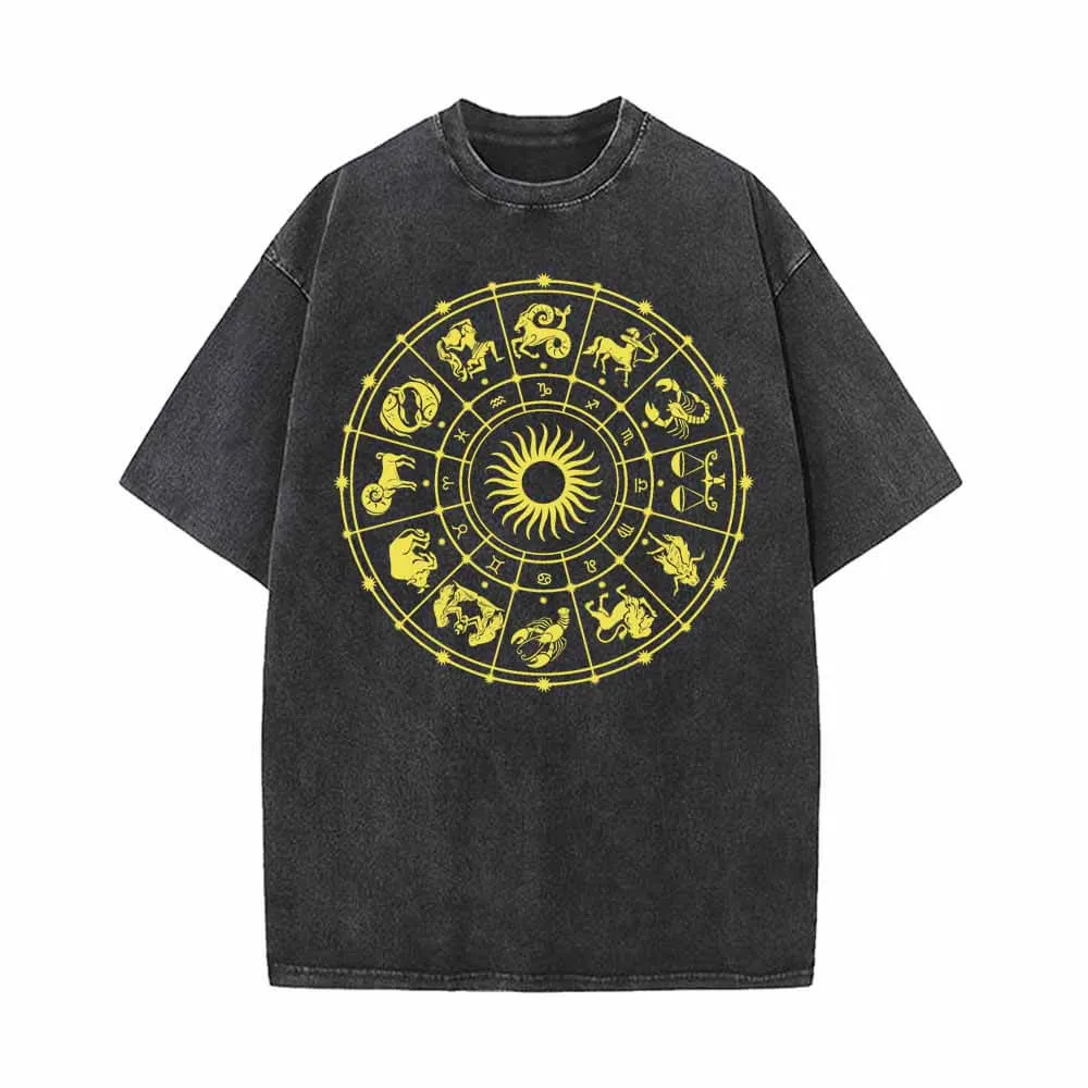 Zodiac Signs Astrology Wheel Vintage Washed T-shirt sold by GTHIC