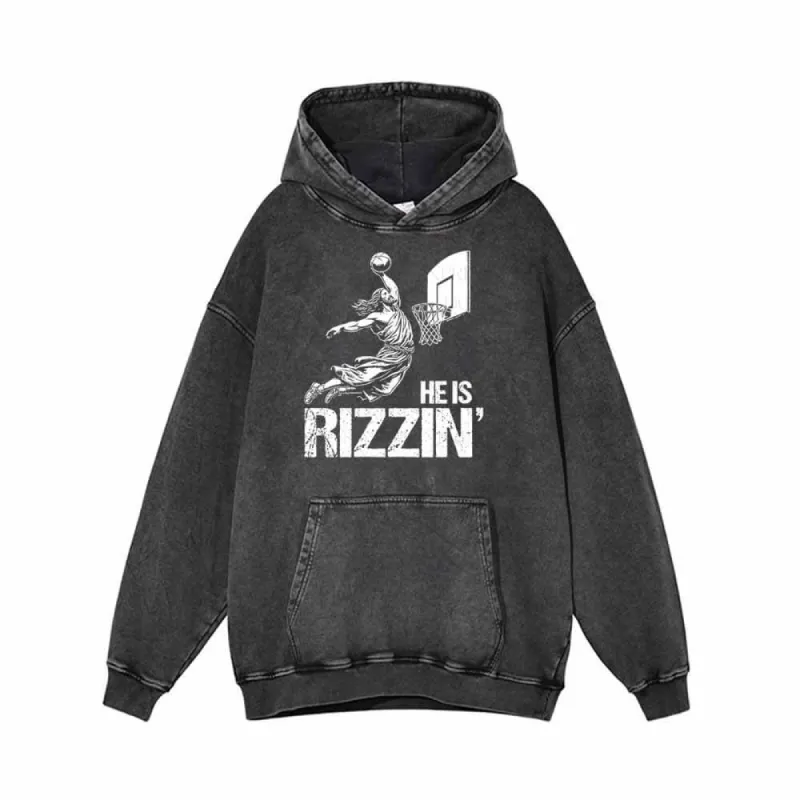 He Is Rizzin Jesus Playing Basketball Vintage Washed Hoodie sold by GTHIC