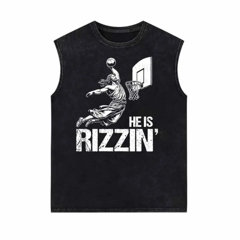 He Is Rizzin Jesus Playing Basketball Vintage Washed Vest Top made by GTHIC
