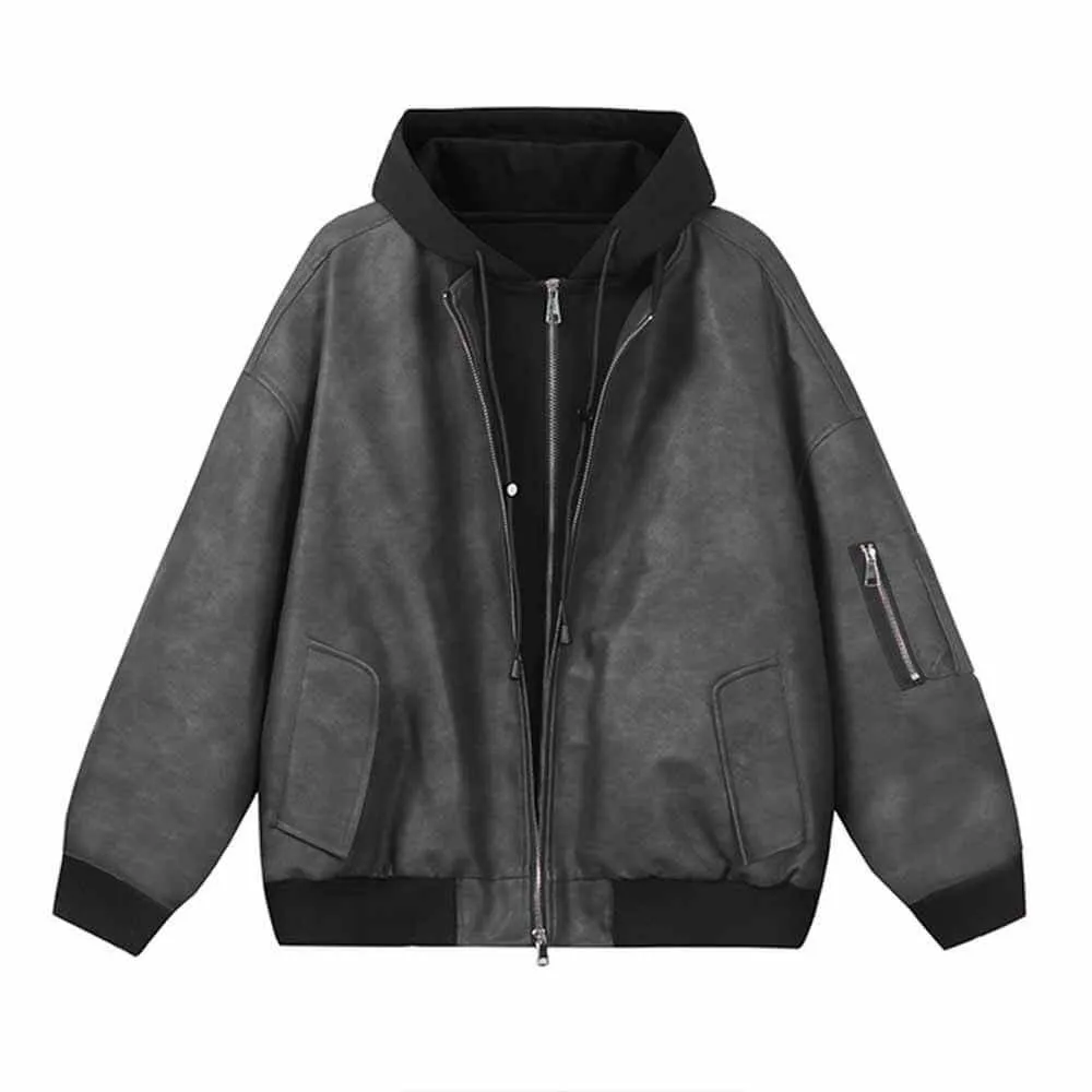 Double Layer Zipper PU Leather Textured Hoodie Jacket sold by GTHIC product image thumbnail 5