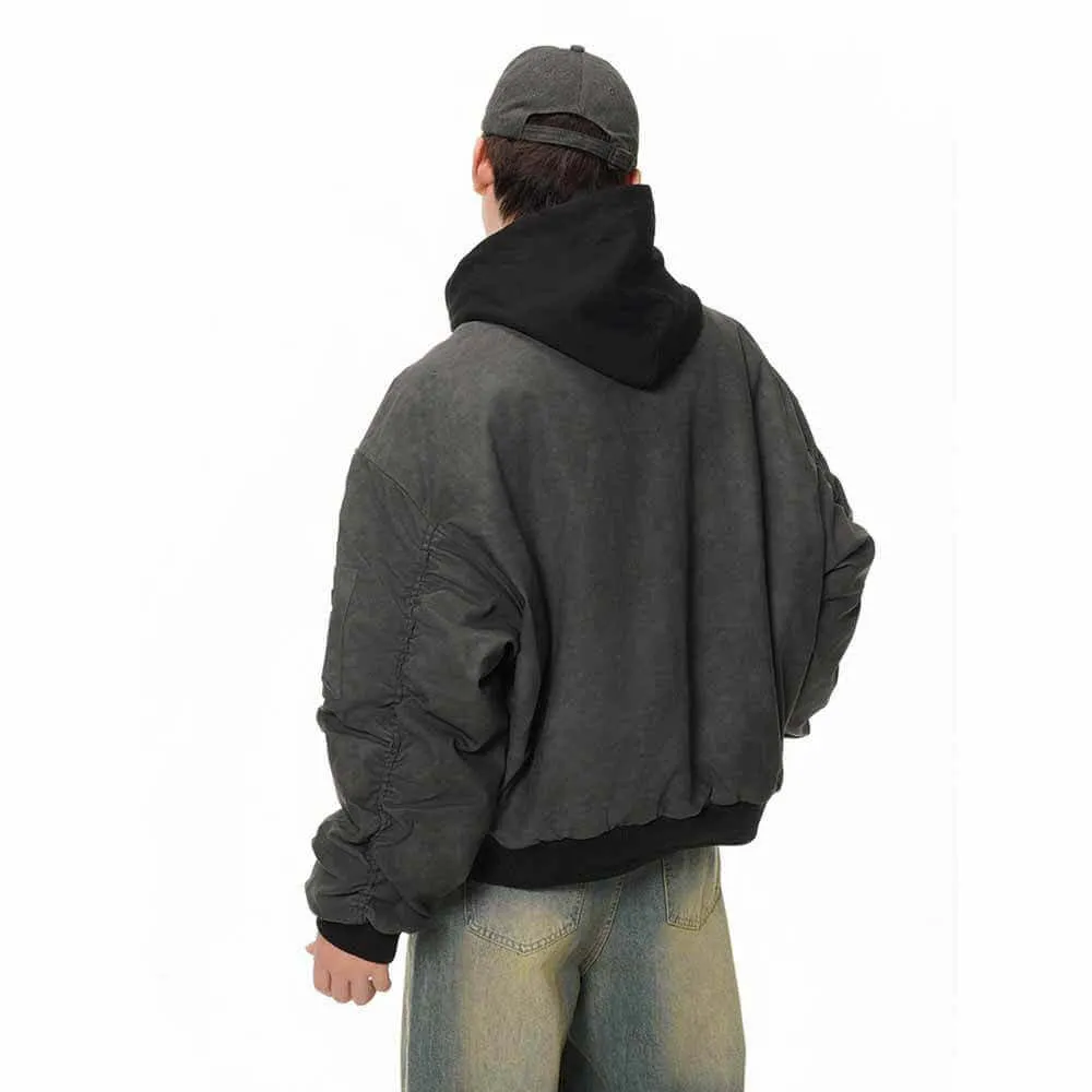 Double Layer Zipper PU Leather Textured Hoodie Jacket sold by GTHIC product image thumbnail 2
