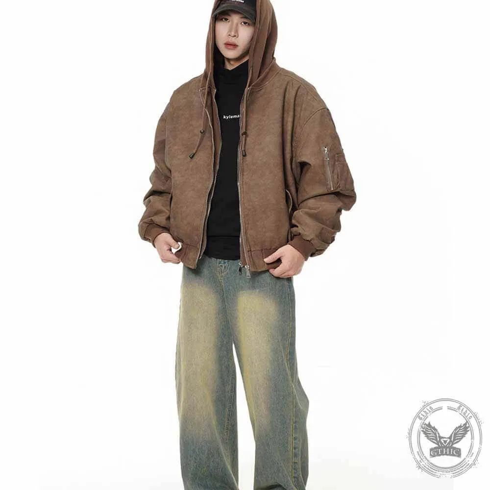 Double Layer Zipper PU Leather Textured Hoodie Jacket sold by GTHIC product image thumbnail 3