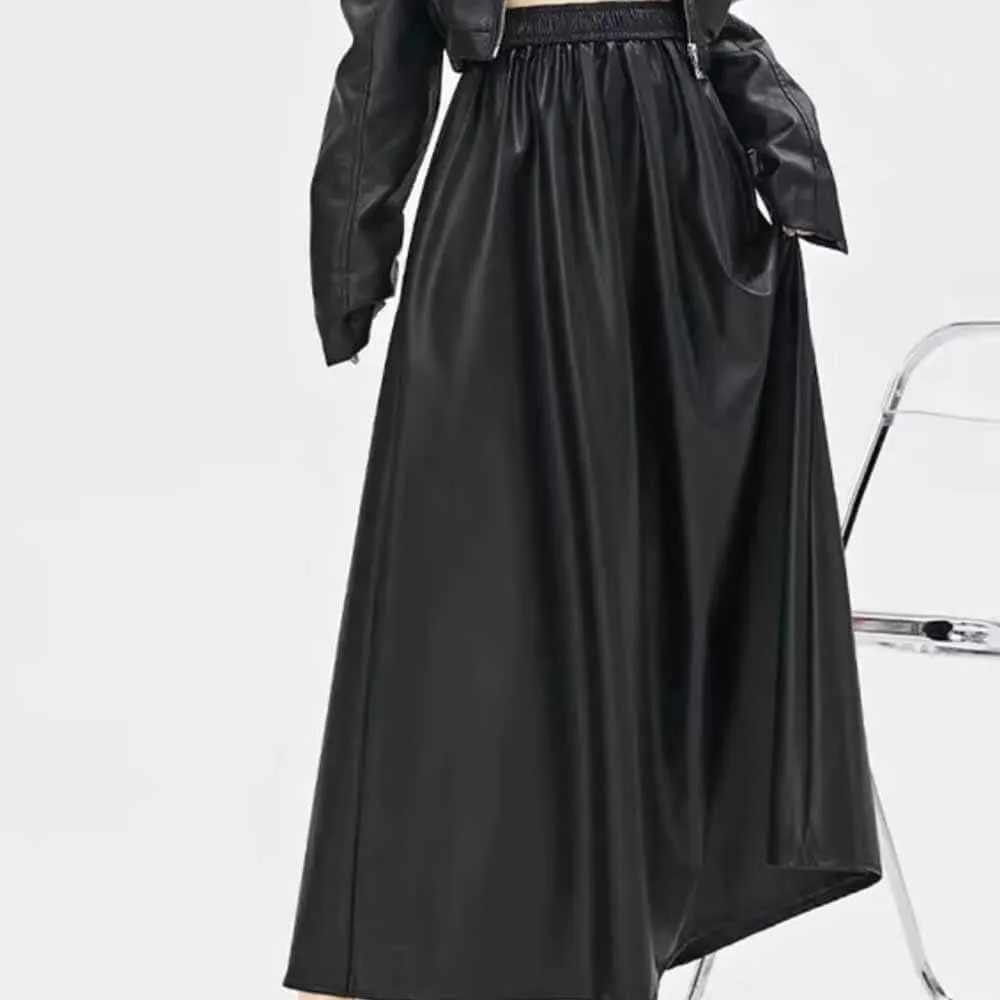 Women's High Waist PU Leather Long Pleated A Line Skirt sold by GTHIC product image thumbnail 3