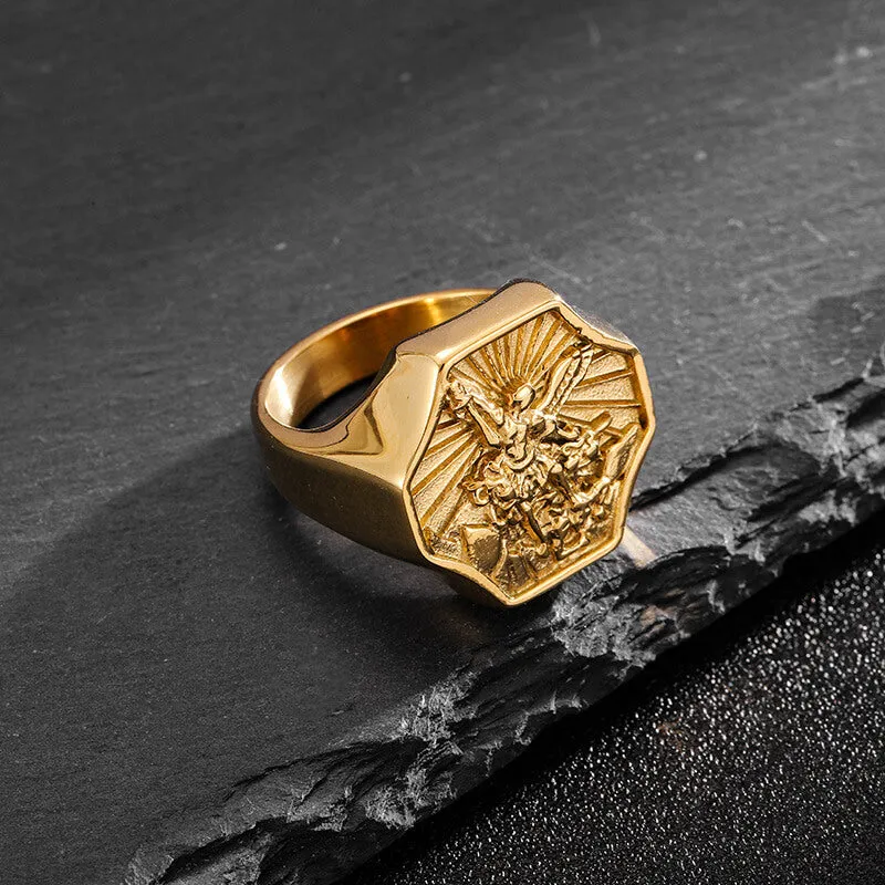 Vintage Archangel Saint Michael Stainless Steel Ring sold by GTHIC product image thumbnail 5