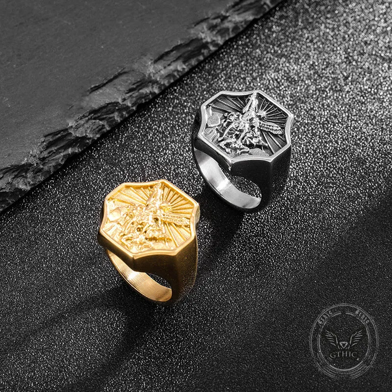 Vintage Archangel Saint Michael Stainless Steel Ring sold by GTHIC product image thumbnail 3