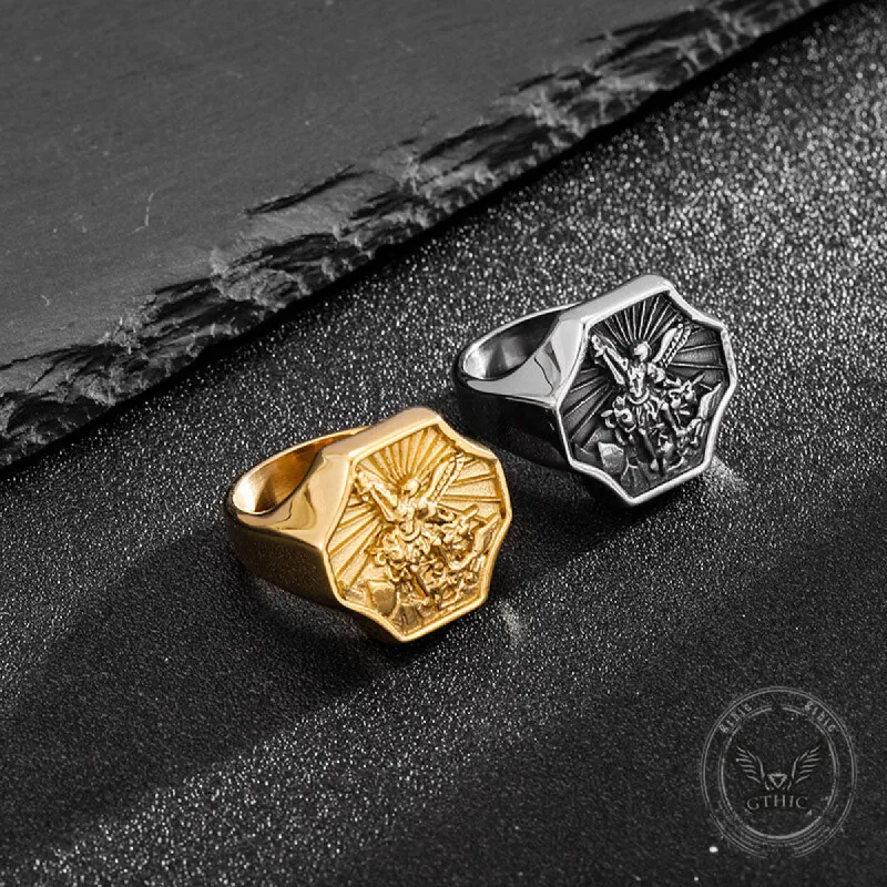 Vintage Archangel Saint Michael Stainless Steel Ring sold by GTHIC