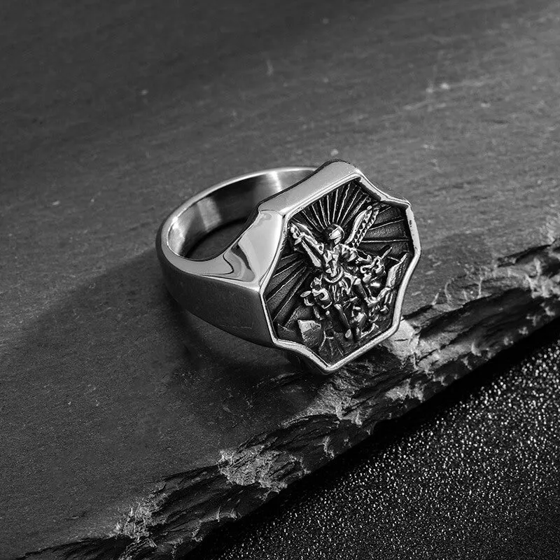 Vintage Archangel Saint Michael Stainless Steel Ring sold by GTHIC product image thumbnail 4