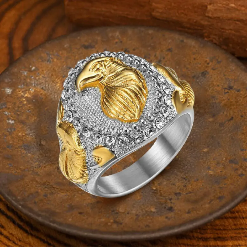 Hip Hop Eagle Rhinestone Stainless Steel Animal Ring sold by GTHIC