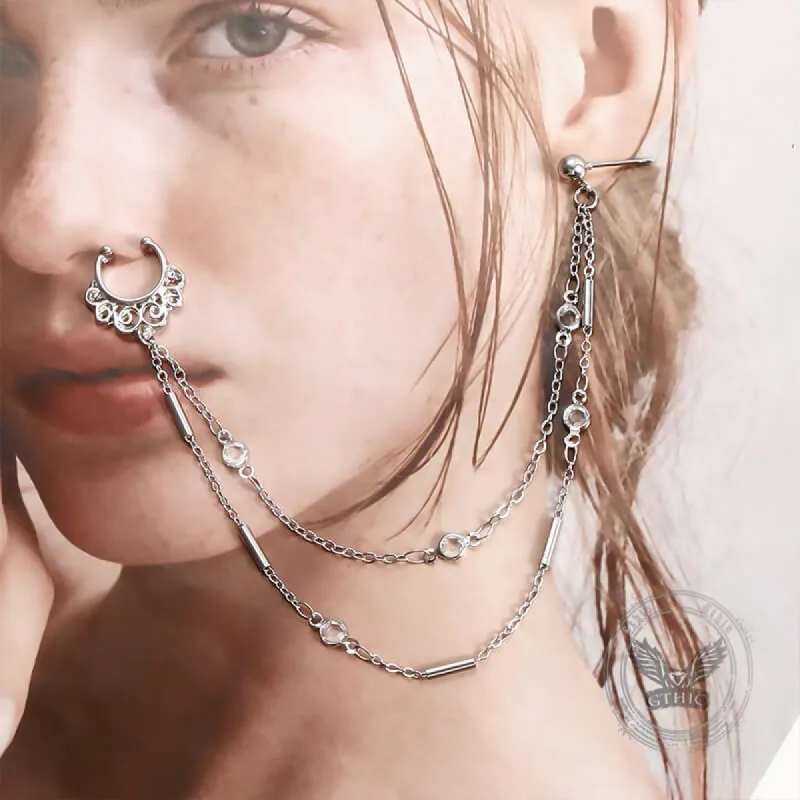 Punk Integrated Design Tassel Titanium Chain Earrings Nose Clip sold by GTHIC