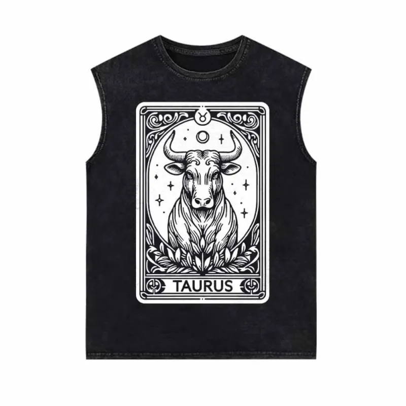 Taurus Tarot Card Horoscope Vintage Washed Vest Top sold by GTHIC