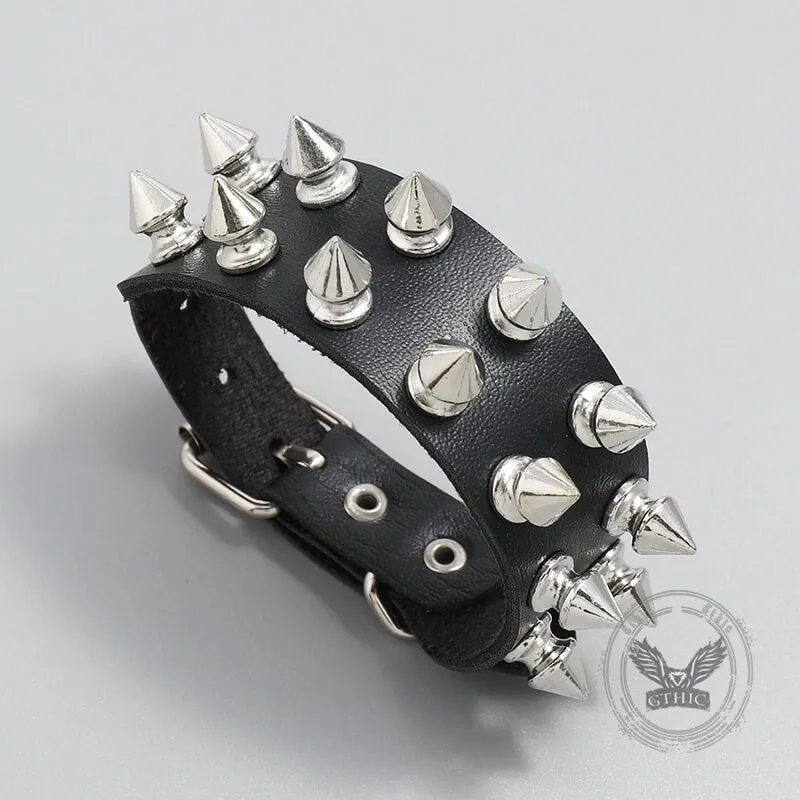 Punk Rock 2 Row Spiked Leather Bracelet sold by GTHIC product image thumbnail 4