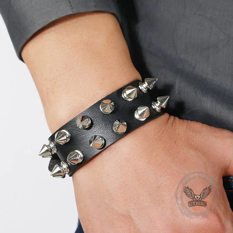 Punk Rock 2 Row Spiked Leather Bracelet sold by GTHIC product image thumbnail 2