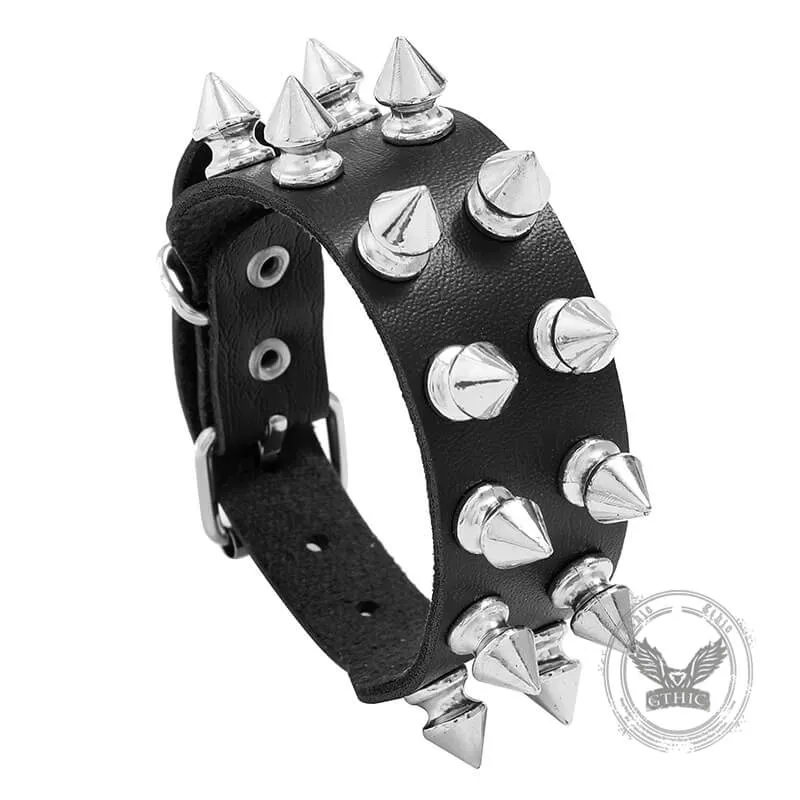 Punk Rock 2 Row Spiked Leather Bracelet sold by GTHIC product image thumbnail 3