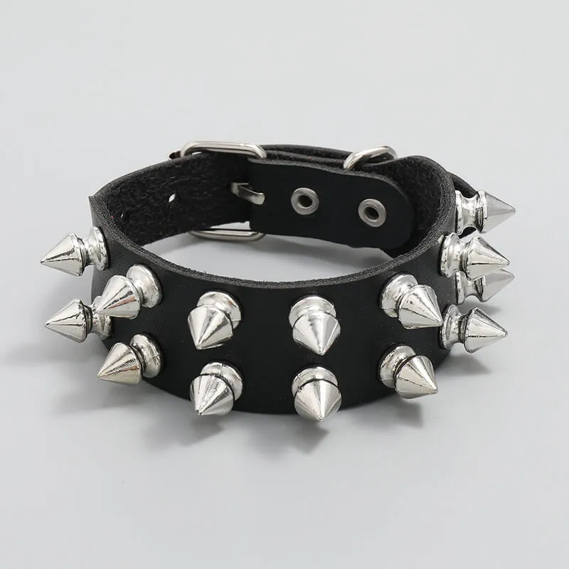 Punk Rock 2 Row Spiked Leather Bracelet sold by GTHIC