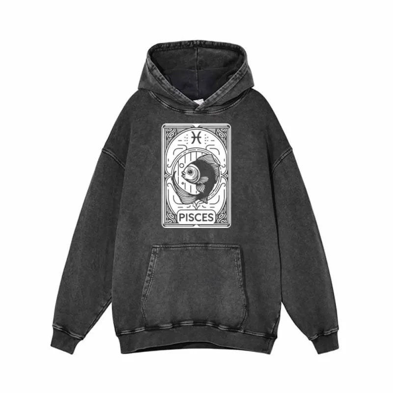 Pisces Tarot Card Horoscope Vintage Washed Hoodie sold by GTHIC
