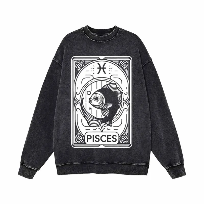 Pisces Tarot Card Horoscope Vintage Washed Sweatshirt sold by GTHIC