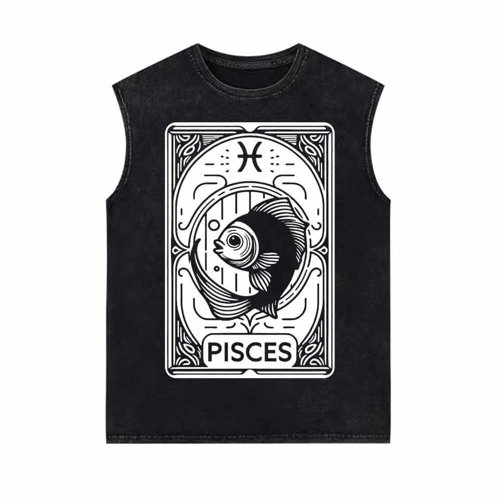 Pisces Tarot Card Horoscope Vintage Washed Vest Top sold by GTHIC