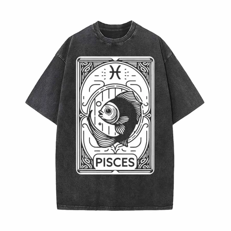 Pisces Tarot Card Horoscope Vintage Washed T-shirt sold by GTHIC