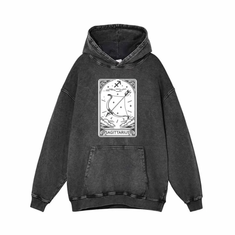 Sagittarius Tarot Card Horoscope Vintage Washed Hoodie sold by GTHIC