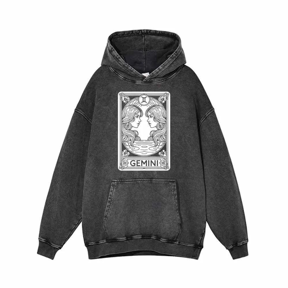 Gemini Tarot Card Horoscope Vintage Washed Hoodie sold by GTHIC