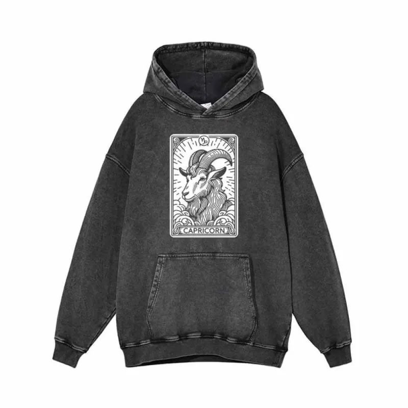 Capricorn Tarot Card Horoscope Vintage Washed Hoodie sold by GTHIC