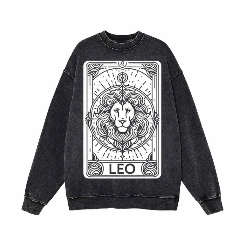 Leo Tarot Card Horoscope Vintage Washed Sweatshirt sold by GTHIC