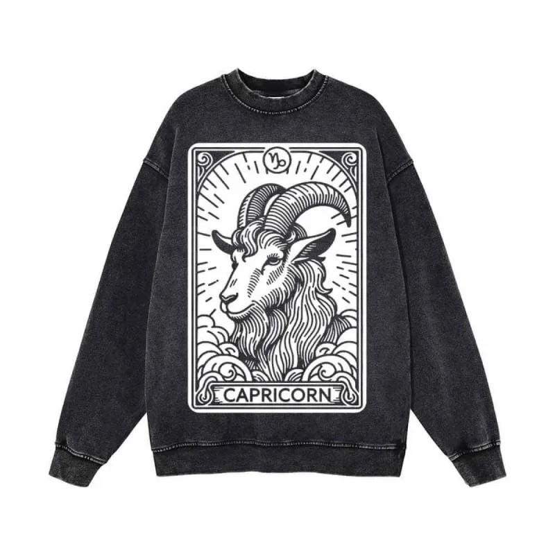 Capricorn Tarot Card Horoscope Vintage Washed Sweatshirt sold by GTHIC