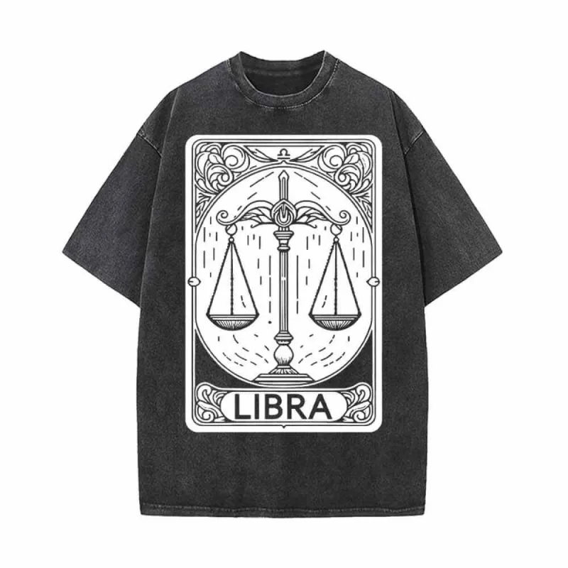Libra Tarot Card Horoscope Vintage Washed T-shirt sold by GTHIC