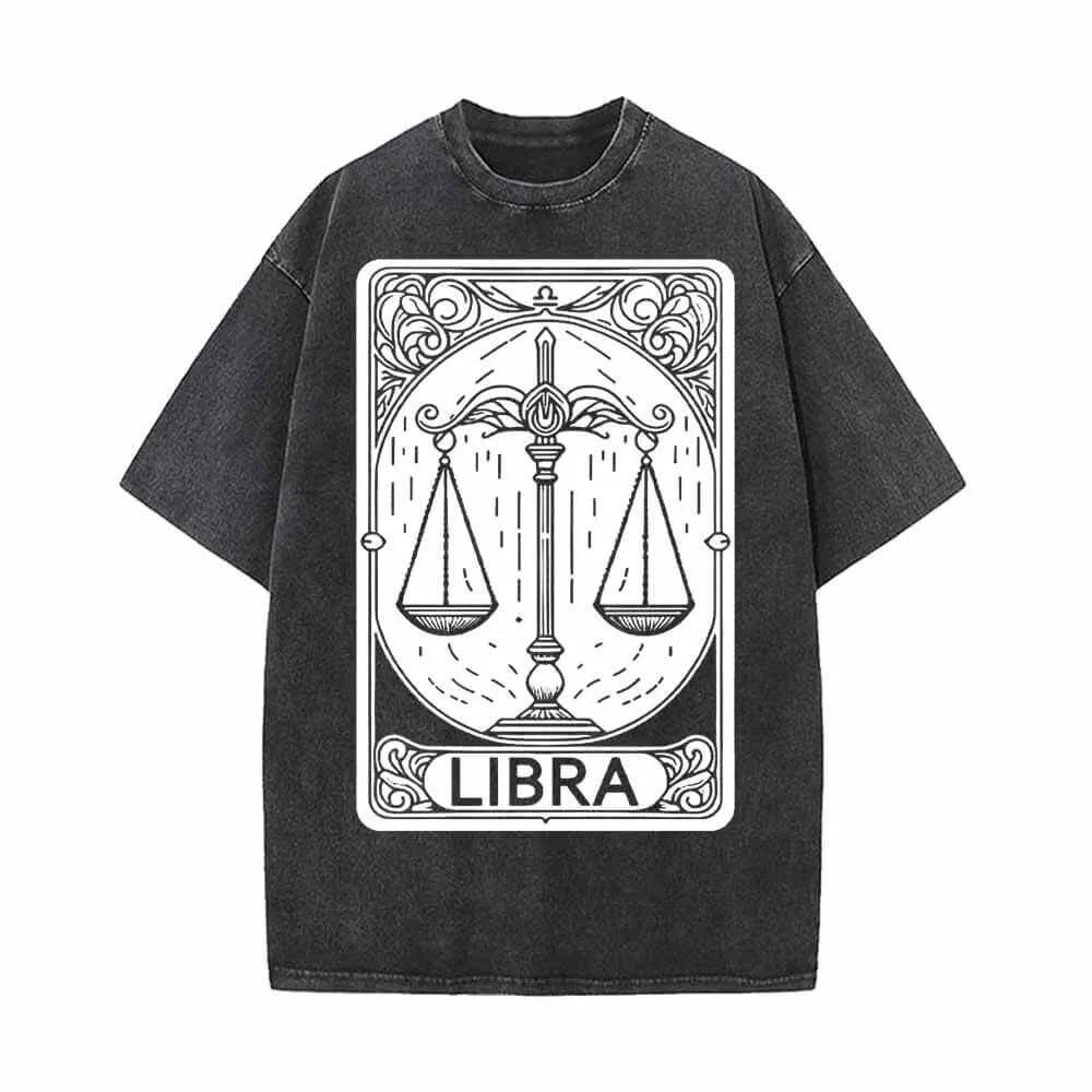 Libra Tarot Card Horoscope Vintage Washed T-shirt sold by GTHIC