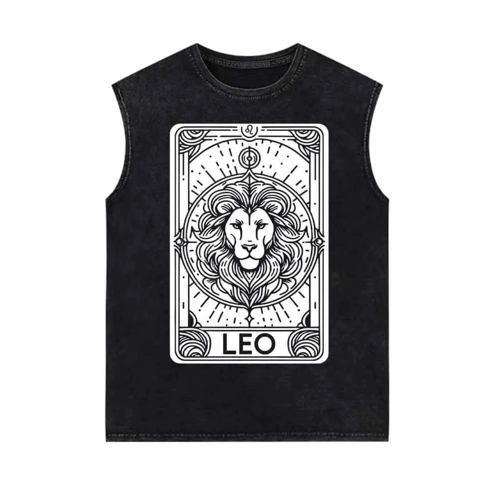 Leo Tarot Card Horoscope Vintage Washed Vest Top sold by GTHIC