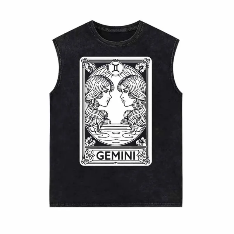 Gemini Tarot Card Horoscope Vintage Washed Vest Top sold by GTHIC