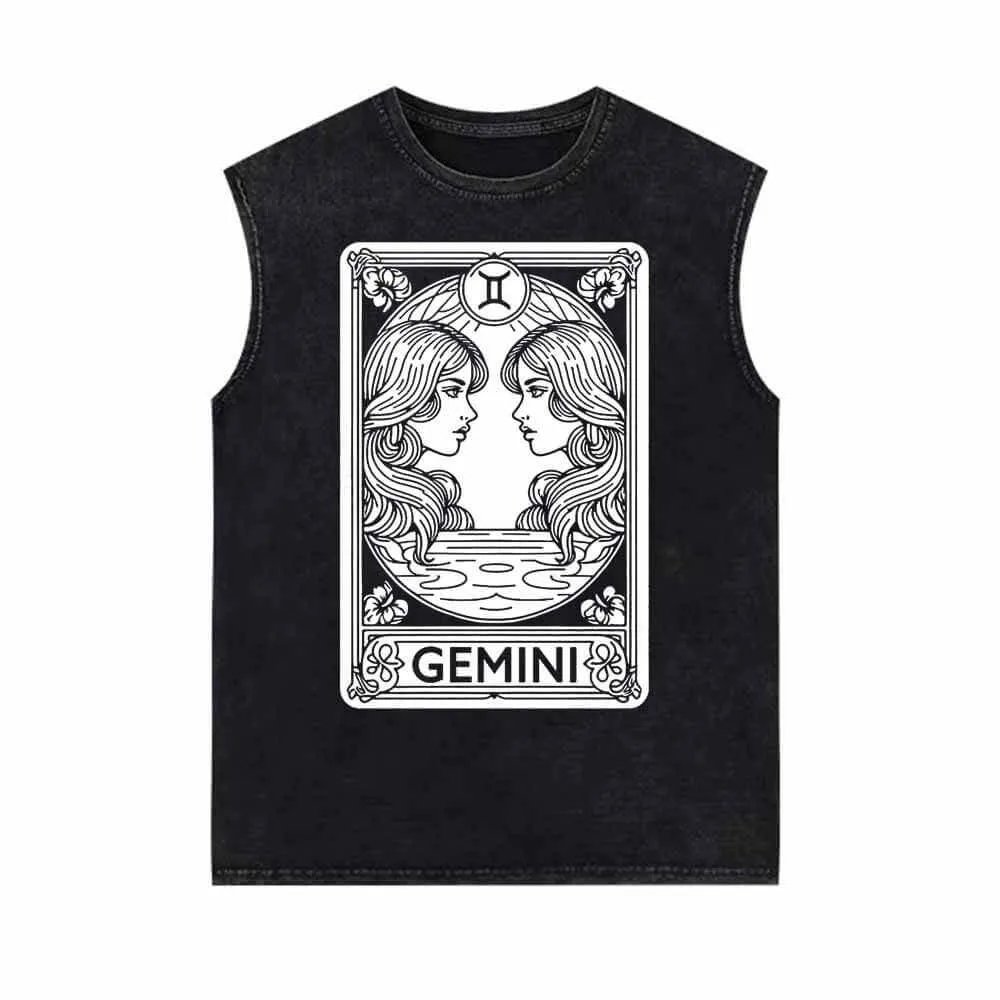 Gemini Tarot Card Horoscope Vintage Washed Vest Top sold by GTHIC