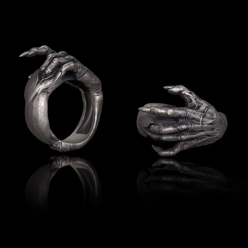 Gothic Evil Devil Hand Sterling Silver Ring sold by GTHIC