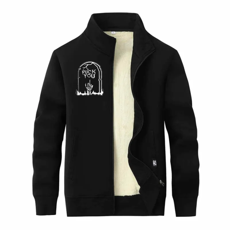 Fuck You Skull Grave Zip Fleece Sherpa Cardigan sold by GTHIC