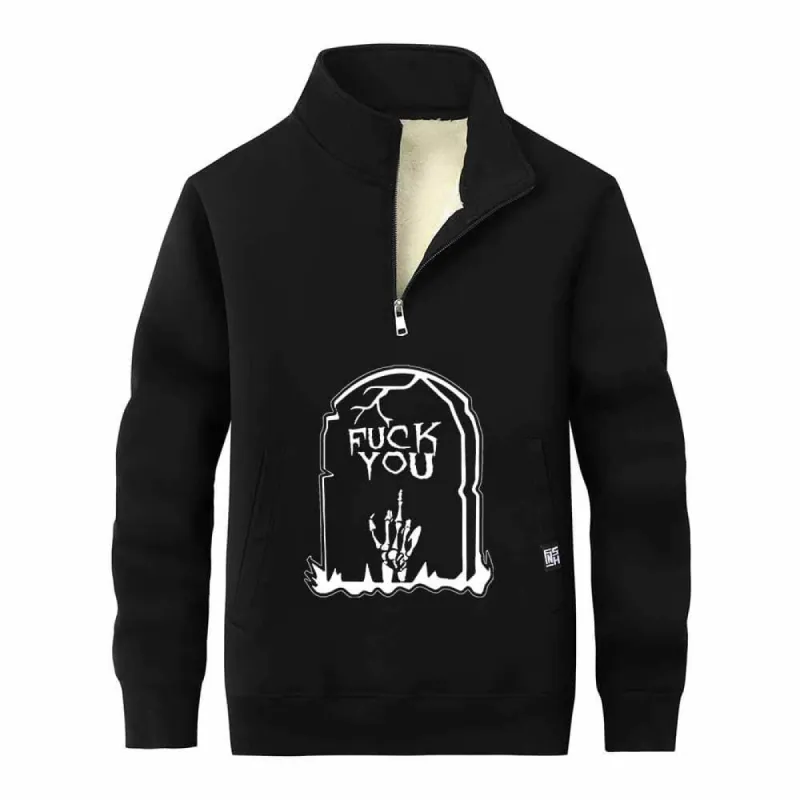 Fuck You Skull Grave Zip Fleece Sherpa Sweatshirt sold by GTHIC