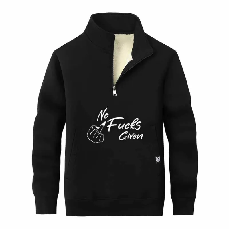 No Fucks Given Stand Collar Zip Fleece Sherpa Sweatshirt sold by GTHIC