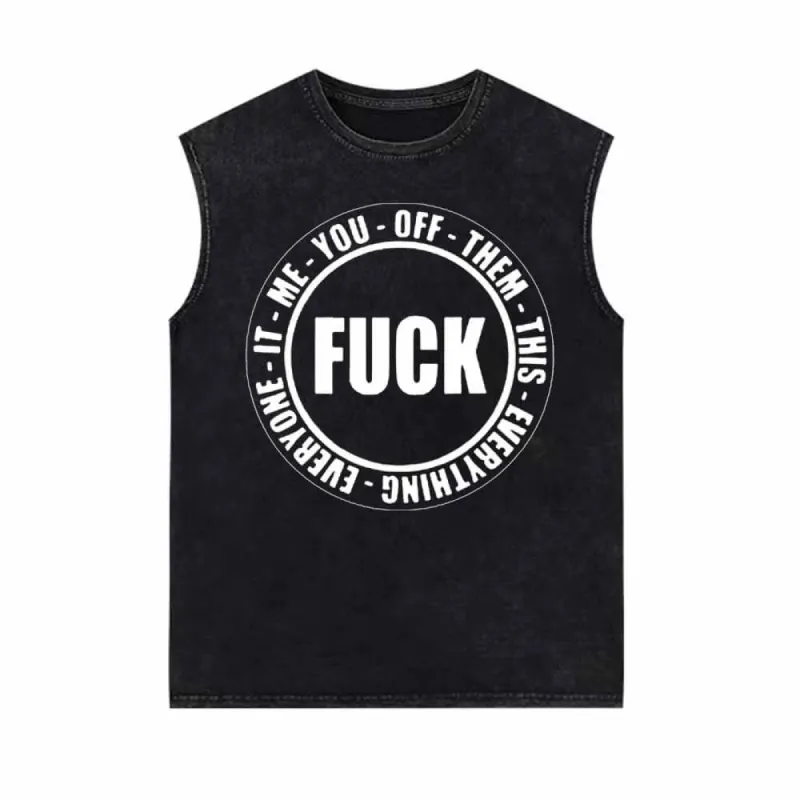 Fuck Circle Letter Print Vintage Washed Vest Top sold by GTHIC