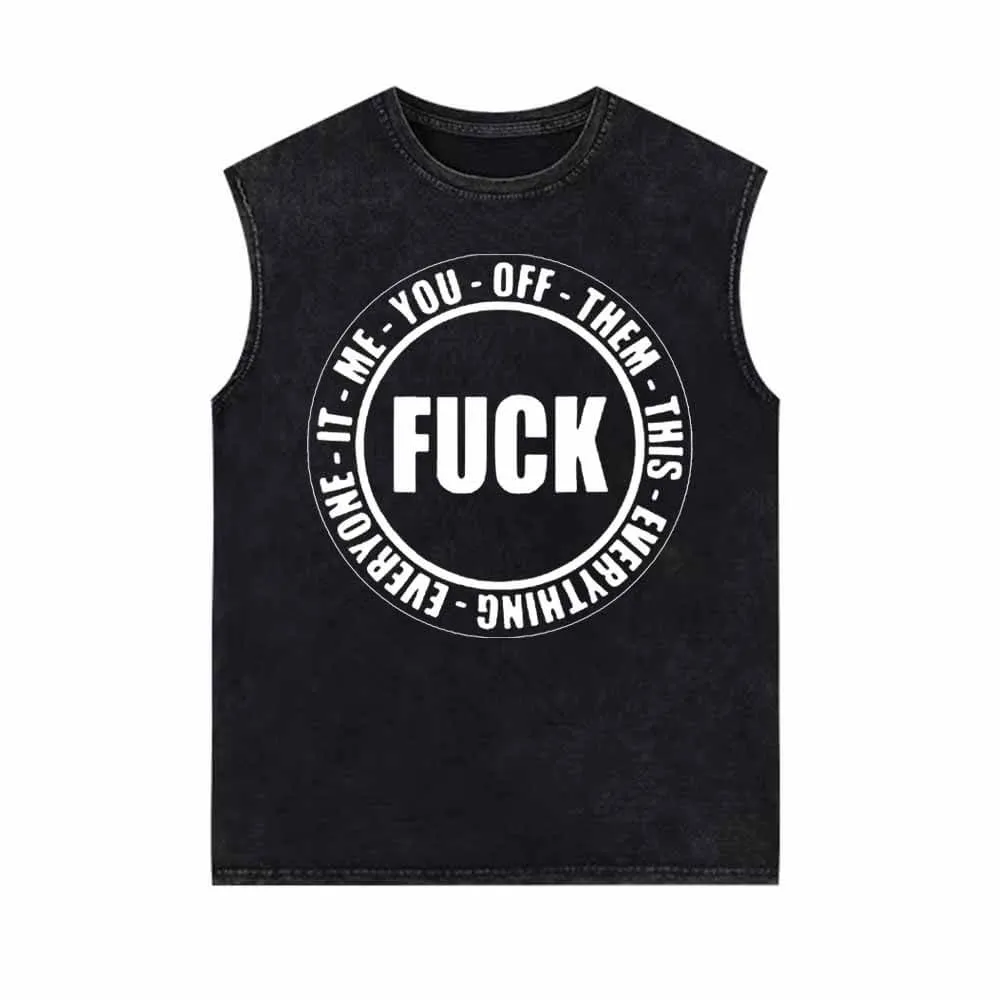 Fuck Circle Letter Print Vintage Washed Vest Top sold by GTHIC