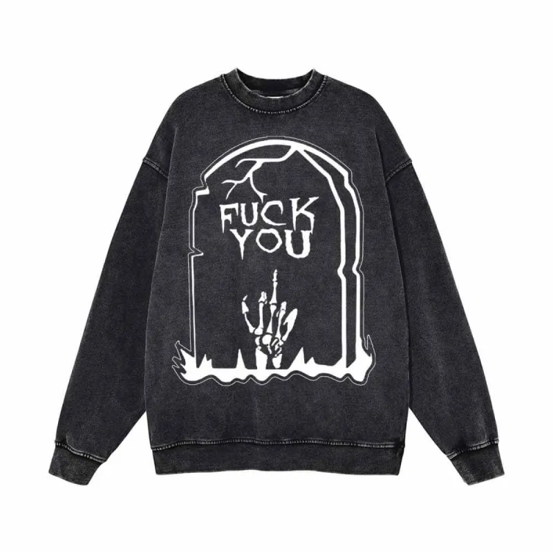 Fuck You Skull Grave Vintage Washed Sweatshirt sold by GTHIC