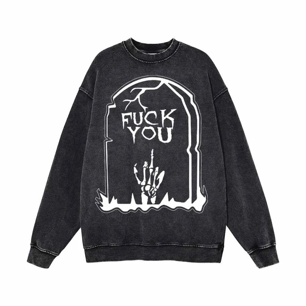Fuck You Skull Grave Vintage Washed Sweatshirt sold by GTHIC