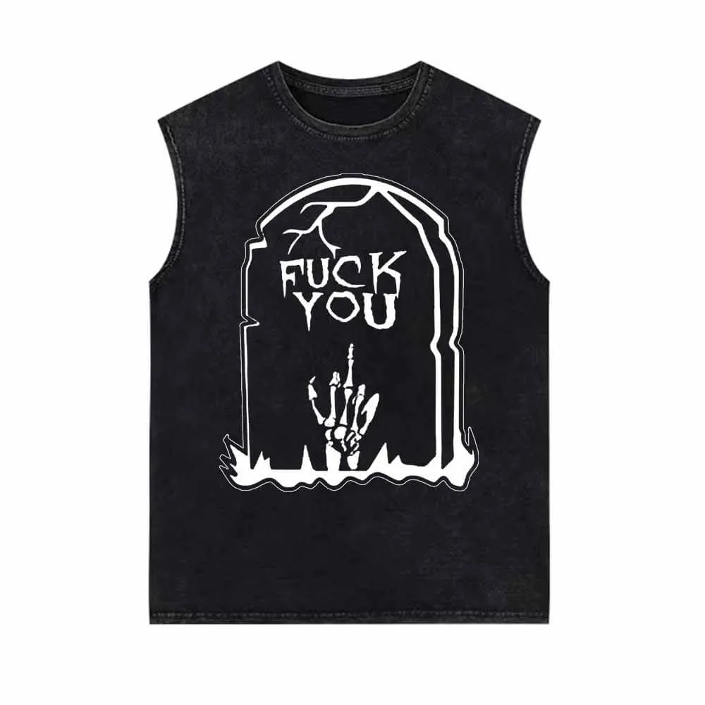 Fuck You Skull Grave Vintage Washed Vest Top sold by GTHIC