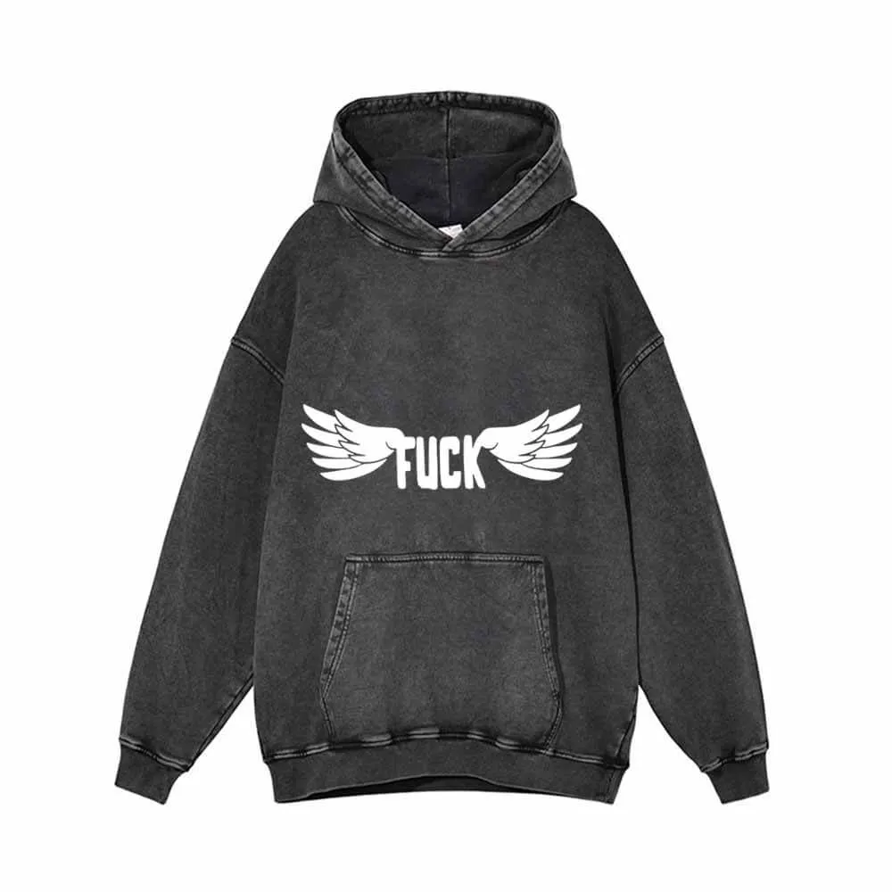 Fuck Letter With Wings Vintage Washed Hoodie sold by GTHIC