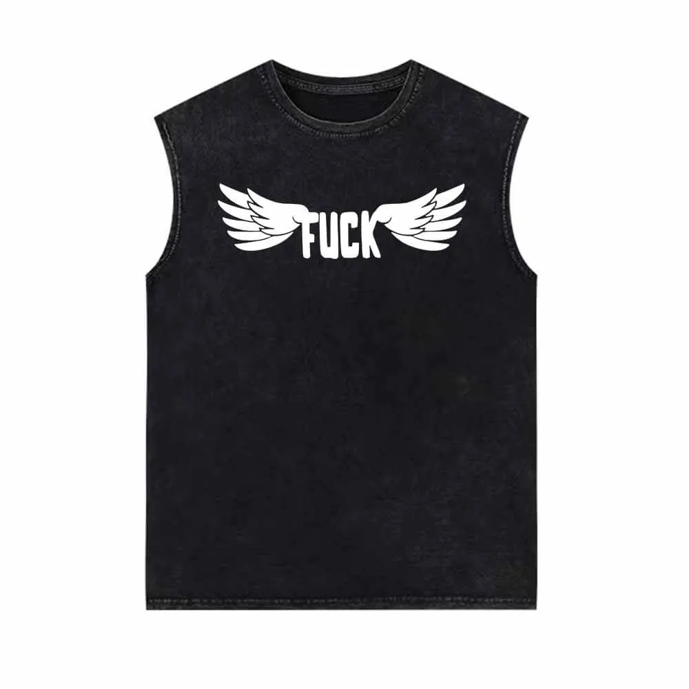 Fuck Letter With Wings Vintage Washed Vest Top sold by GTHIC