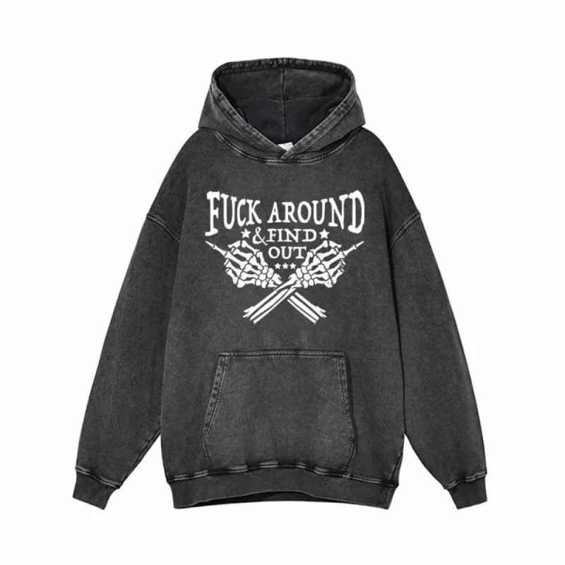 Fuck Around Find Out Skull Hand Vintage Washed Hoodie sold by GTHIC