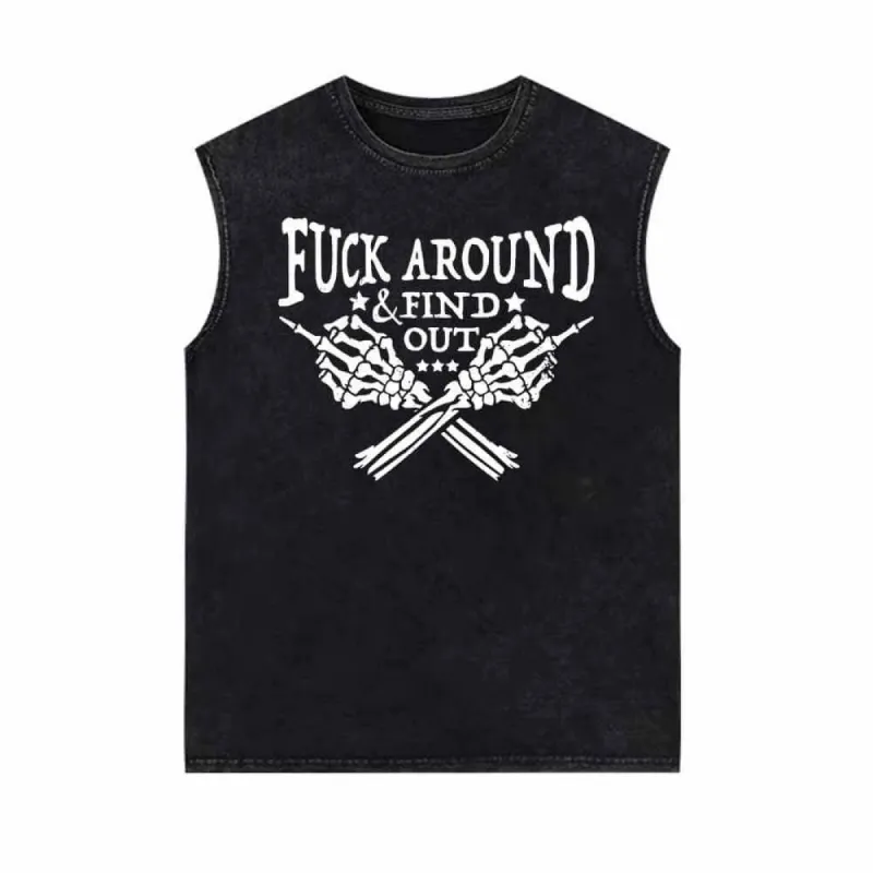 Fuck Around Find Out Skull Hand Vintage Washed Vest Top sold by GTHIC