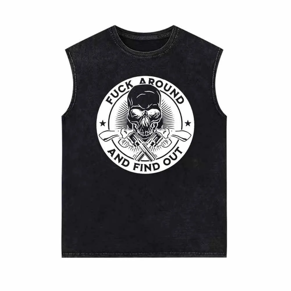 Fuck Around And Find Out Skull Vintage Washed Vest Top sold by GTHIC
