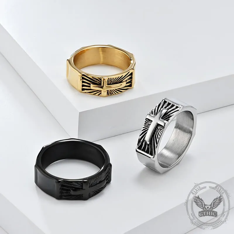 Vintage Polished Cross Pattern Stainless Steel Ring sold by GTHIC