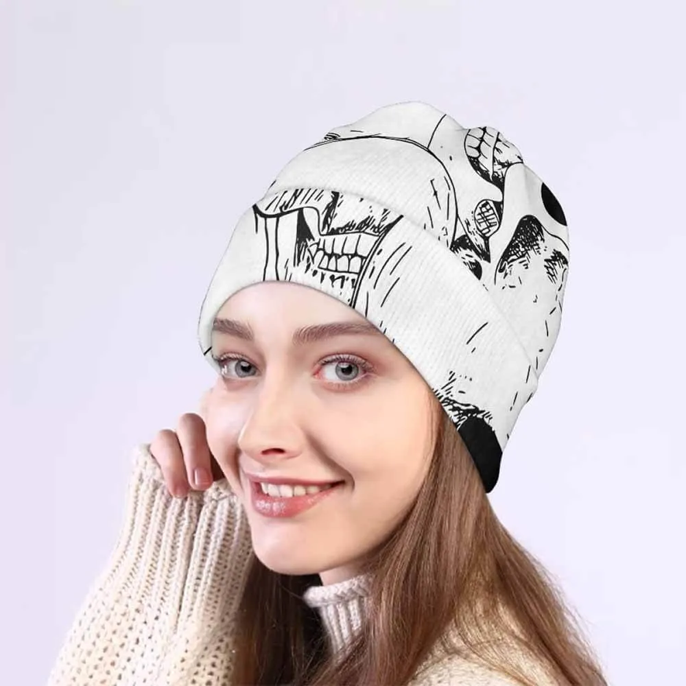 Terrible White Skull Print Warm Knitted Beanies Hat sold by GTHIC product image thumbnail 2