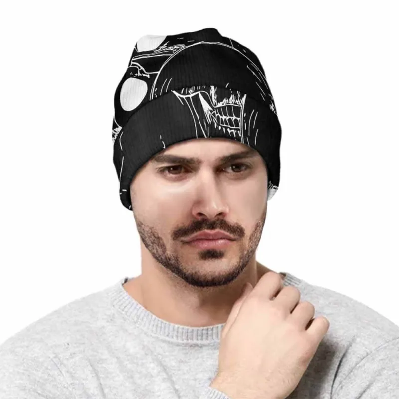 Black Skull Head Horror Print Warm Knitted Beanies Hat sold by GTHIC