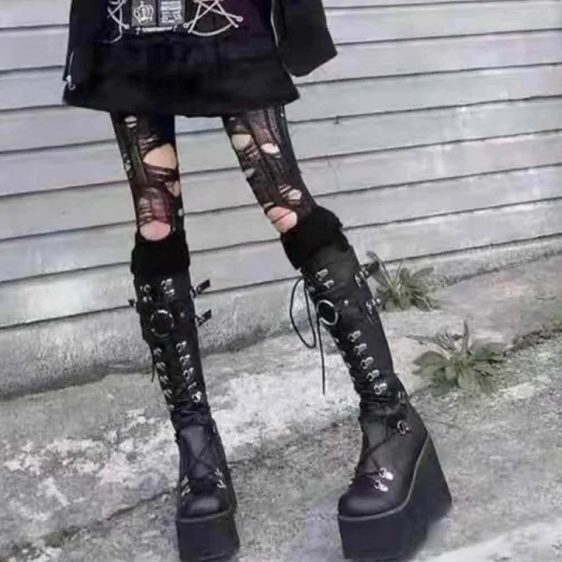 Punk Super High Platform Round Toe Lace-Up Biker Boots sold by GTHIC